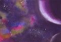 Watercolour Space Background, Planets closeup. Fantasy image with colorful watercolour space on deep light background Royalty Free Stock Photo