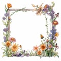 Watercolour Square Frame With Detailed Wildlife Flowers