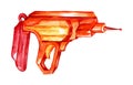 Watercolour toy gun, fantastic weapon, space pistol, blaster, hand draw illustration
