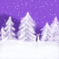 Watercolour Winter Design Forest And Violet Christmas Snow Background. Royalty Free Stock Photo