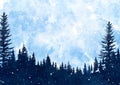 Watercolour winter tree landscape with snow 2911 Royalty Free Stock Photo