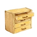 Watercolour wooden Brown chest of drawers Royalty Free Stock Photo