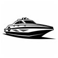 Eye-catching Retro-futuristic Speed Boat Silhouette In Black And White