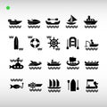 Watercraft icon set in black and simple style Royalty Free Stock Photo