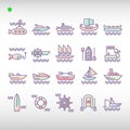 Watercraft icon set in flat color style Royalty Free Stock Photo