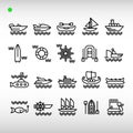 Watercraft icon set in outline style Royalty Free Stock Photo