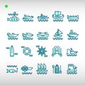 Watercraft icon set in two tone blue color style Royalty Free Stock Photo