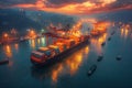 A boat is docked in the harbor under the night sky Royalty Free Stock Photo