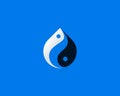 Waterdrop fish logo vector. Creative Yin Yang balance yoga harmony seafood sign symbol logotype isolated on blue