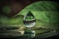 Waterdrop. Water Drop Leaf Environmental Conservation Balance Green Nature Generative AI