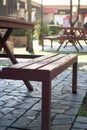 Waterdrops on bench in summer