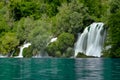 Waterfal on Krka river national park in Croatia aquamarine water