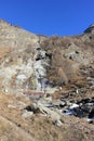 Waterfall above Saas-Almagell. The Alps, Switzerland.