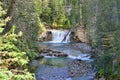 Waterfall along the Icefields Parkway in the Canadian Rockies between Banff and Jasper Royalty Free Stock Photo