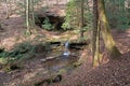 A waterfall in front of a natural arch in Mammoth Cave National Park. Royalty Free Stock Photo