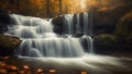 waterfall in autumn ethereal fantasy concept art of masterpiece, macro photo of Beautiful waterfall