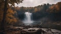 waterfall in autumn Horror A waterfall of death, with a landscape of rotting trees