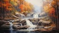 Waterfall in the autumn, Landscape Royalty Free Stock Photo