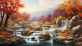 Waterfall in the autumn, Landscape Royalty Free Stock Photo