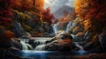 Waterfall in the autumn, Landscape Royalty Free Stock Photo