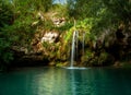 Waterfall and a beautiful lagoon lake for relaxing in the summer