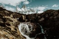 A waterfall below Mount FitzRoy In Patagonia Argentina