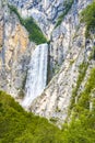 Waterfall Boka near Soca river in Slovenia Royalty Free Stock Photo