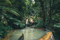 Waterfall in Caldeira Velha, ribeira grande, Natural Spa, Sao Miguel, Azores, Portugal Royalty Free Stock Photo