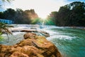 Waterfall cascade of Agua Azul in Chiapas, Mexico, Yucatan peninsula Royalty Free Stock Photo