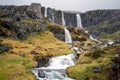 Waterfall cascades near Mjoifjordur and Klifbrekkufossar in East Iceland.