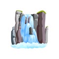 Waterfall cascade in mountains. Waterfall front view isolated in white background. Vector illustration Royalty Free Stock Photo