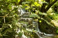 Waterfall. The cascade of waterfalls falls down between green trees