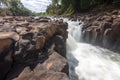 Waterfall cascades,over jagged rocks and boulders at Maak Ngaew falls,near Pakse,Southern Laos