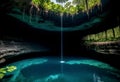 a waterfall in a cave with a pool of water