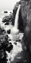 Mysterious Black And White Aerial View Of Winter Waterfall Royalty Free Stock Photo