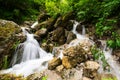 Waterfall in Cherek gorge in the Caucasus mountains in Russia