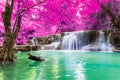 Waterfall colorful leaves in the summer is a beautiful waterfall with clear, flowing water, soft, emerald green color, suitable fo Royalty Free Stock Photo