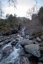 Waterfall in the Comapedrosa Natural Park in Arinsal, La Massana, Andorra. Royalty Free Stock Photo