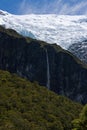 A waterfall coming from the Rob Roy Glacier in New Zealand