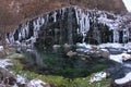 The waterfall in the Dashbashi gorge in winter, Georgia