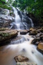 Waterfall in the deep rain forest jungle, Beautiful waterfall in green tropical forest. View of the falling water with splash in Royalty Free Stock Photo