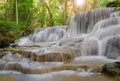 Waterfall in deep rain forest jungle (Huay Mae Kamin Waterfall Royalty Free Stock Photo