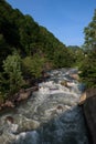 Waterfall dropping down into the Sounkyo gorge from the cliffs of Daisetsuzan National Park