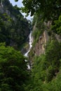 Waterfall dropping down into the Sounkyo gorge from the cliffs of Daisetsuzan National Park