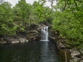 waterfall dropping into a lake in Scotland