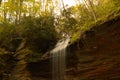 Dreamy waterfall high above in the rocky terrain