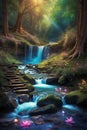 A waterfall in an enchanted forest. Royalty Free Stock Photo