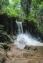 Waterfall in Erawan Falls, located in tropical forest at Erawan National Park, in Kanchanaburi province, Thailand.