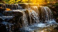 A waterfall flowing down a stream in the woods Royalty Free Stock Photo