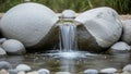 Waterfall flows gracefully over smooth rounded gray stones into a shallow Royalty Free Stock Photo
